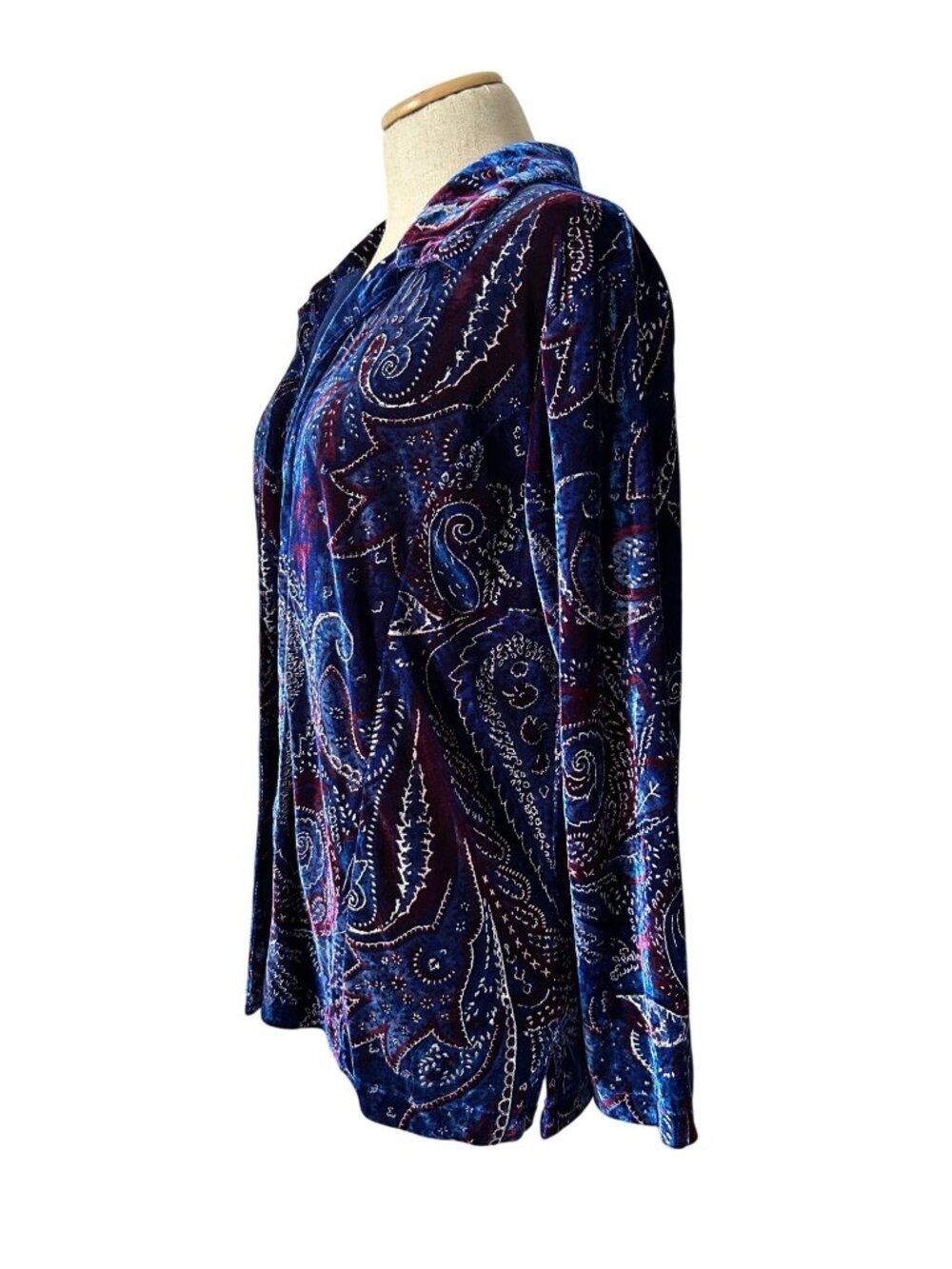 Vintage-Style Phases Womens Sz Large Paisley Velvet Button-Up Shirt